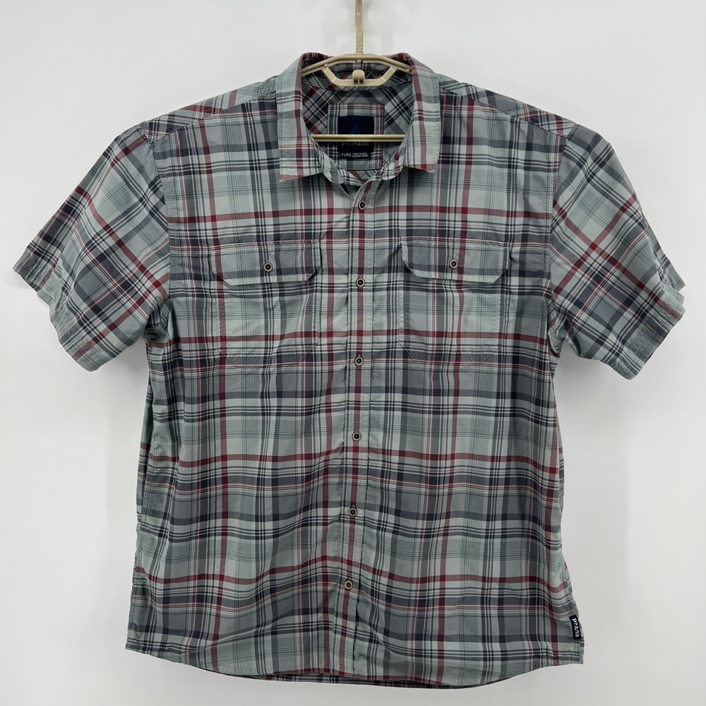 Prana Men's Shirt Adult XL Plaid Short Sleeve Logo Outdoor Hiking